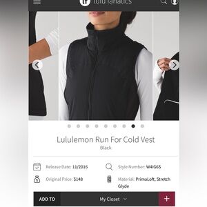 like new!! LULULEMON RUN FOR THE COLD VEST